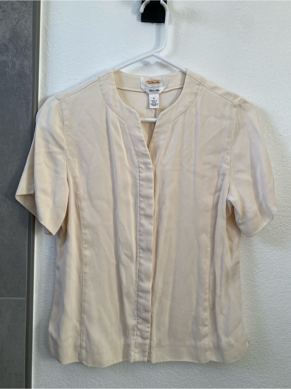 Talbots Cream Short-Sleeve Notch-Front Blouse